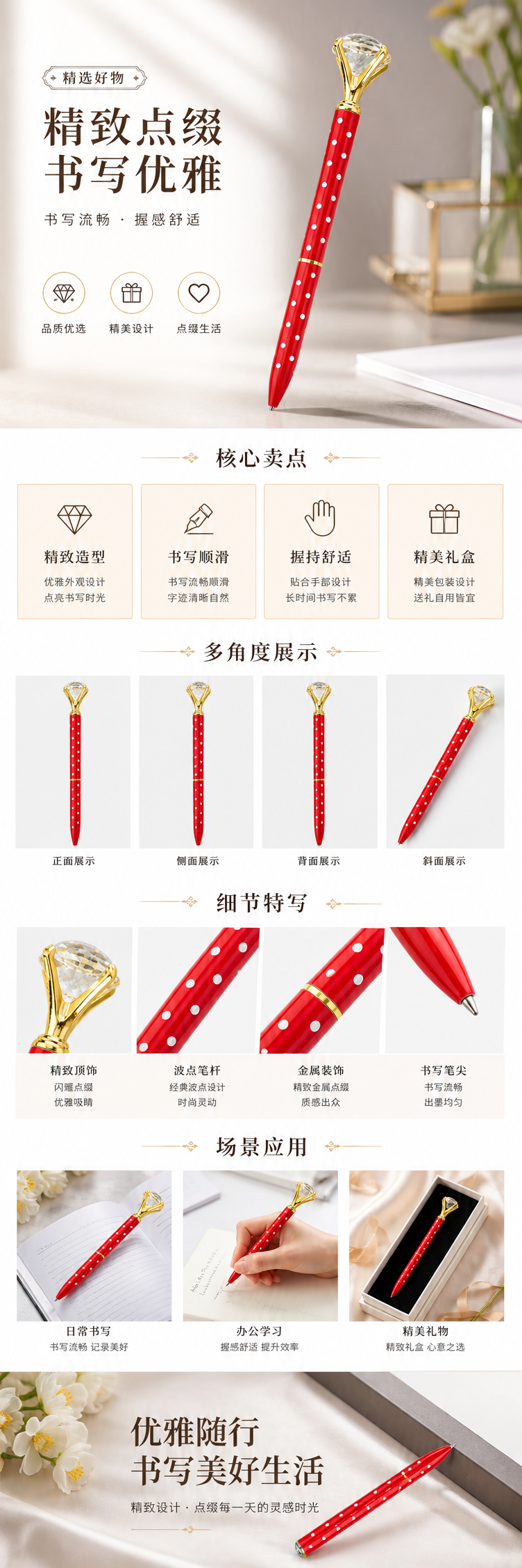 红色波点创意中性笔 学生办公书写流畅速干 pic 1