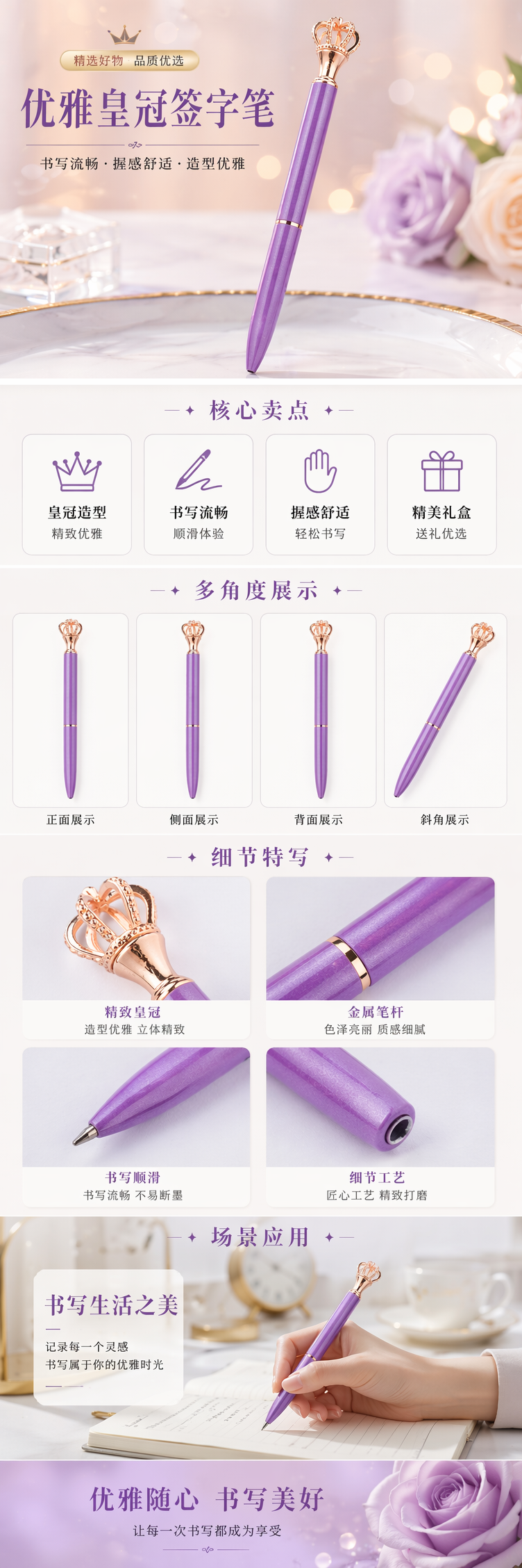 紫色皇冠创意中性笔 学生办公书写流畅顺滑 pic 1
