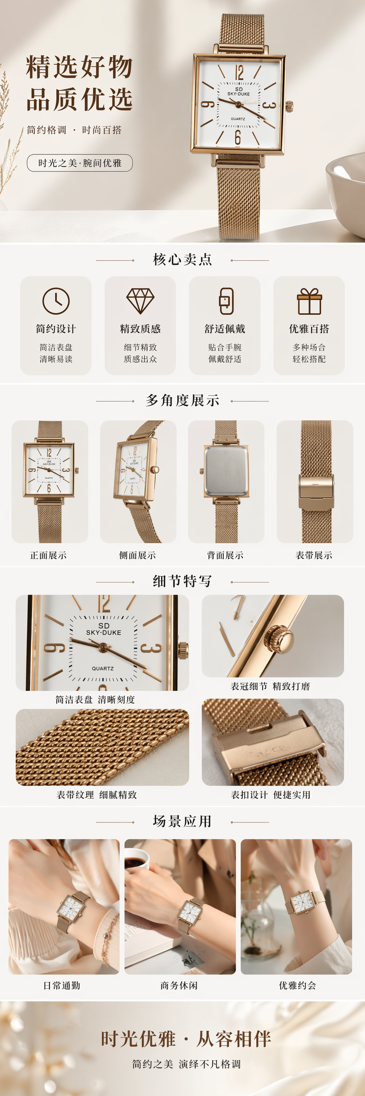 金色方形手表 时尚简约百搭女士石英表 pic 1
