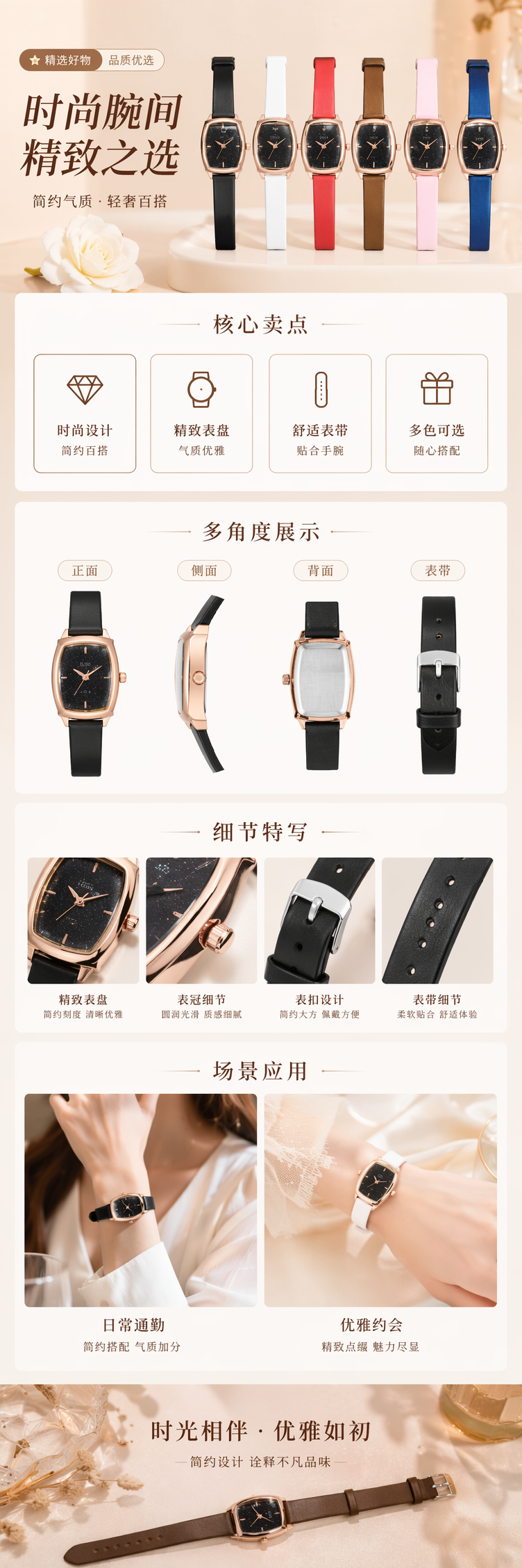 六款彩色表带手表男女通用石英表简约时尚可更换表带 pic 1