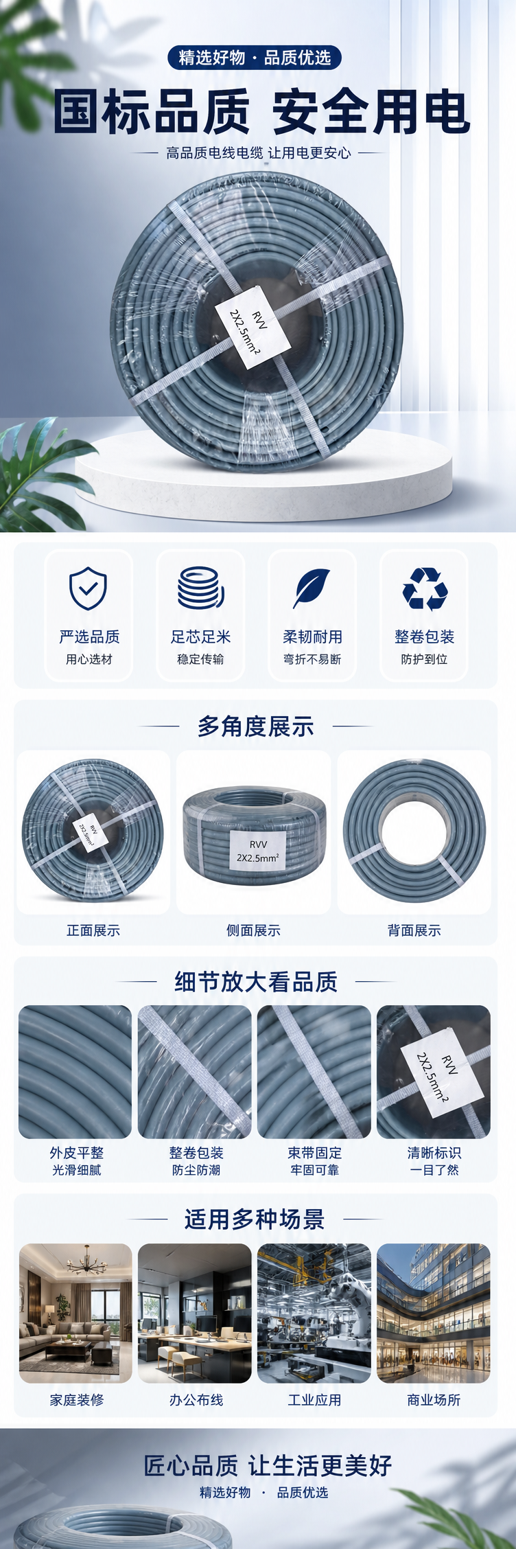 灰色RVV电缆卷 2×2.5mm²软线电线卷 工程家装用详情1