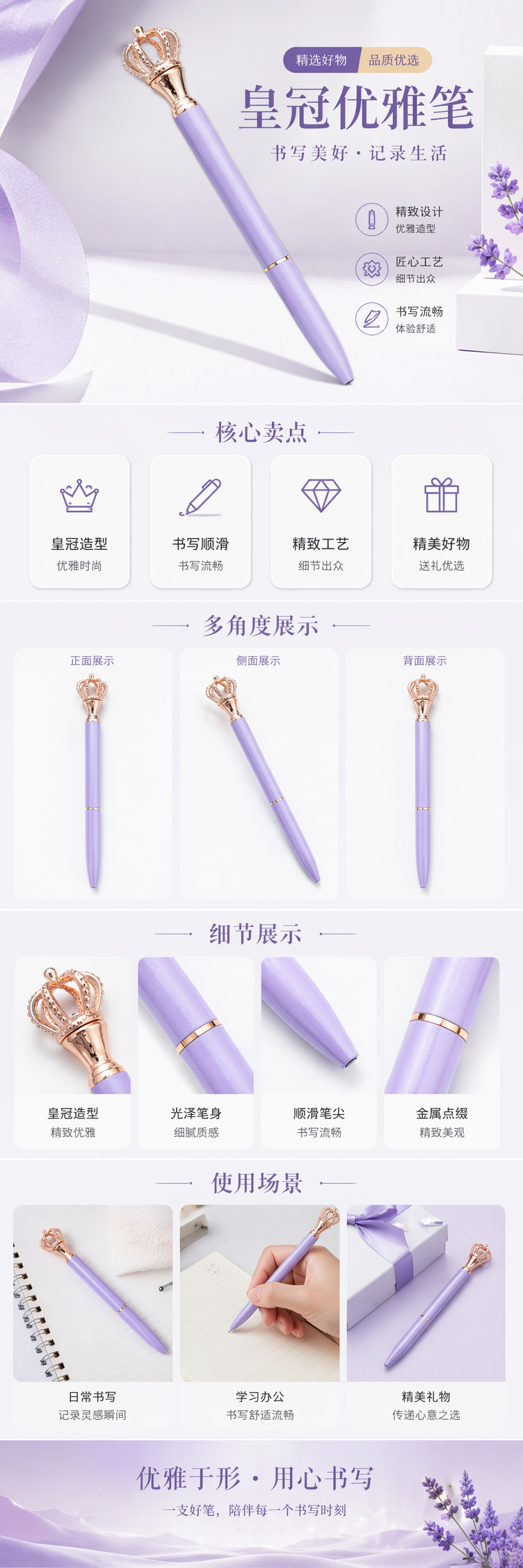 紫色皇冠笔 金属质感学生考试专用签字笔 0.5mm pic 1
