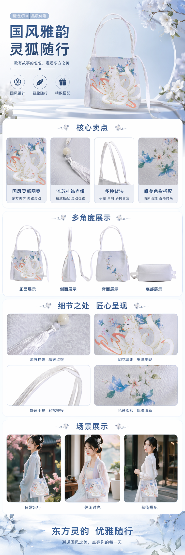 白色狐狸图案手提包女士时尚单肩包 pic 1