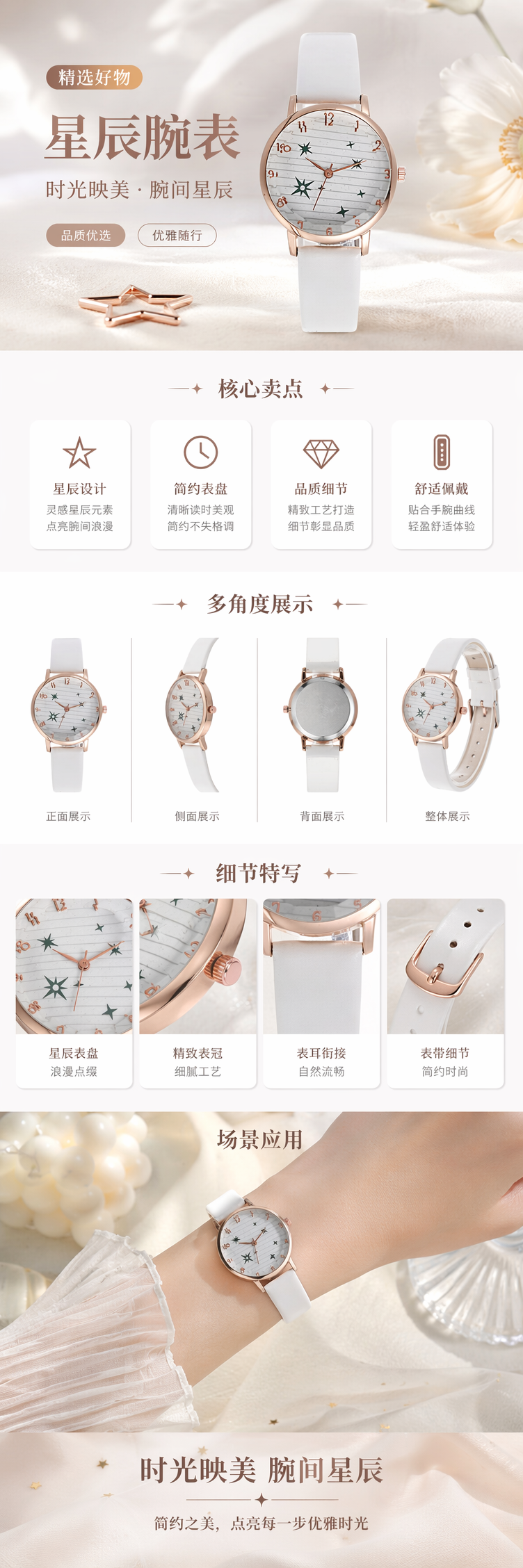 白色表带玫瑰金表壳女士石英手表 pic 1
