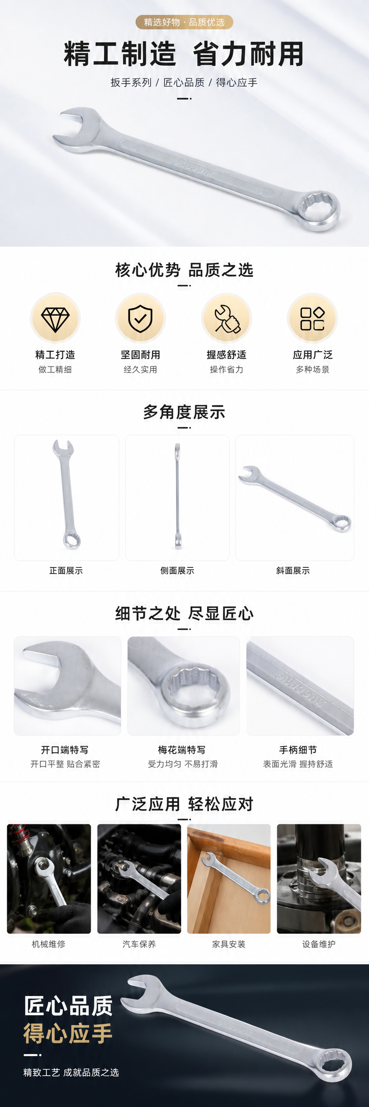 银色开口扳手 8-14mm 双头活动扳手五金工具 pic 1