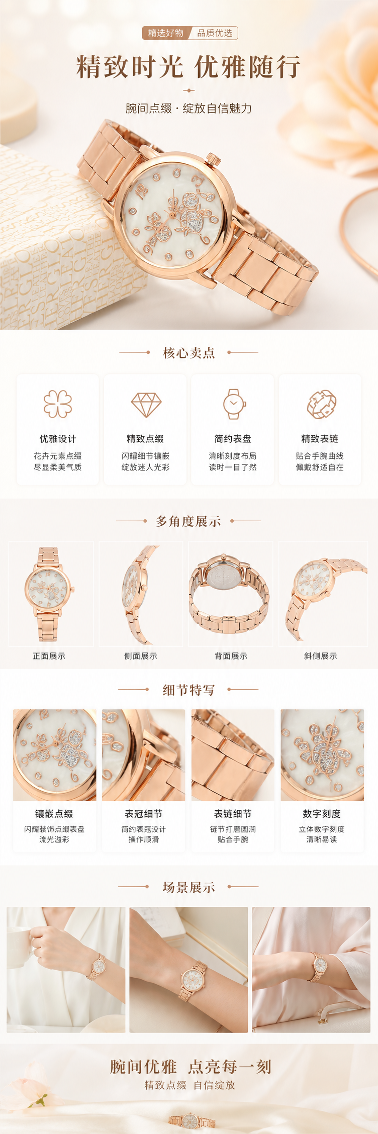 玫瑰金女士石英手表简约时尚轻奢腕表 pic 1