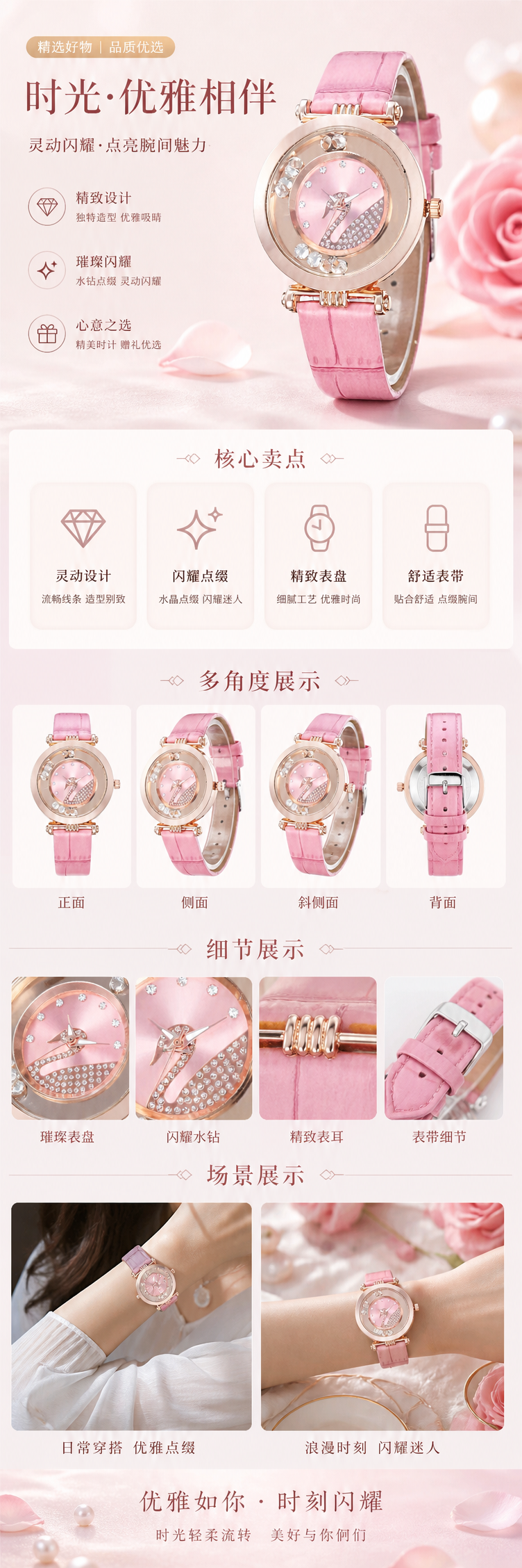粉色表带玫瑰金表壳女士石英手表简约时尚轻奢 pic 1