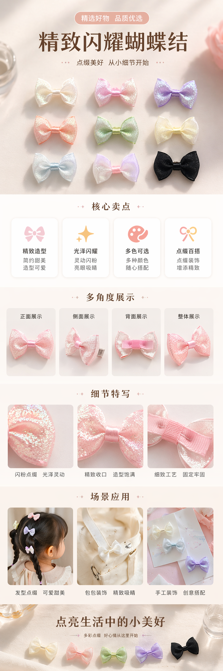 彩色蝴蝶结饰品配件 DIY手工装饰通用款详情1