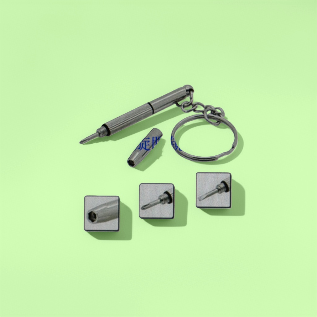 Silver multi-purpose screwdriver keychain portable multi-functional hardware tool Specification image