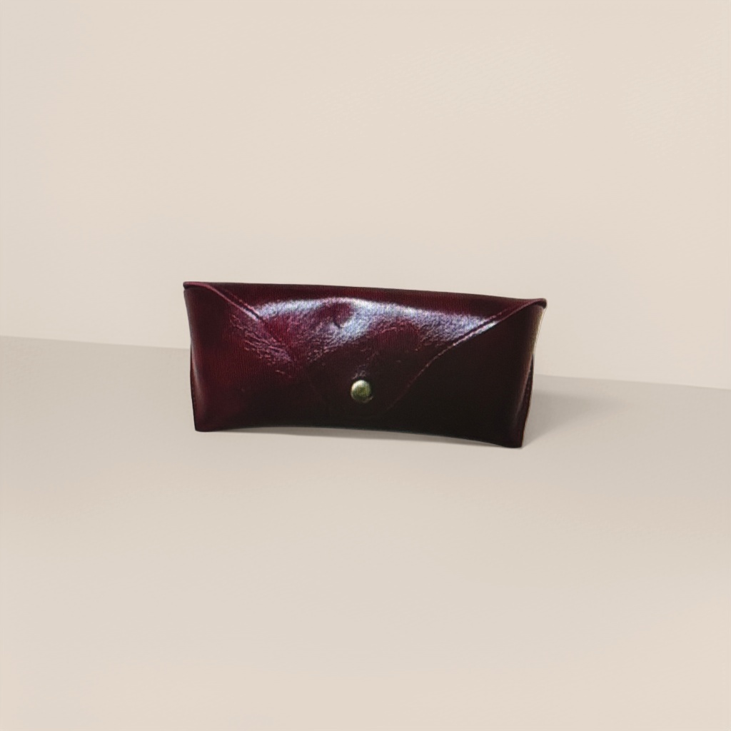 Wine red genuine leather eyeglass case, lightweight and scratch-resistant storage gift box details Picture