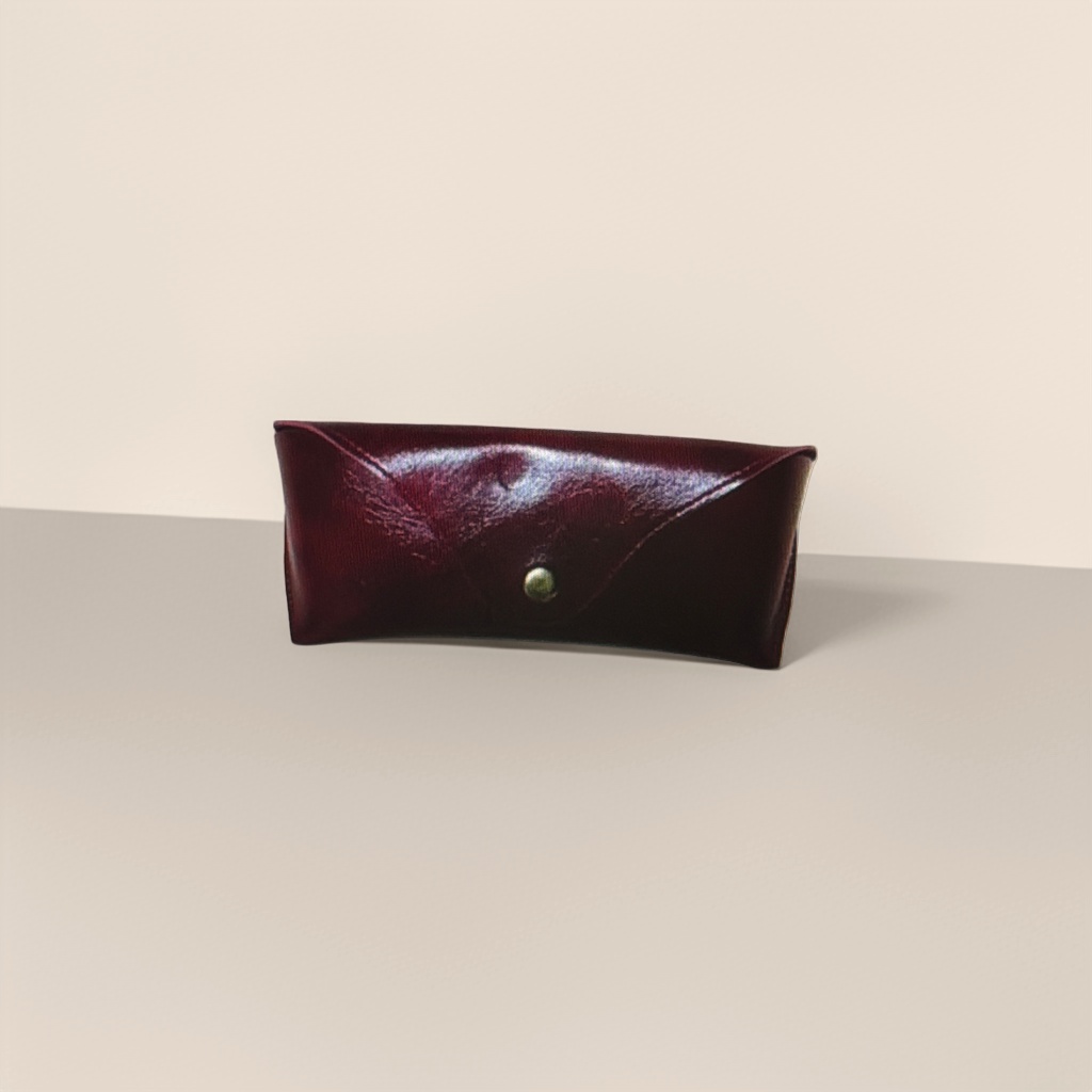 Wine red genuine leather eyeglass case, lightweight and scratch-resistant storage gift box
