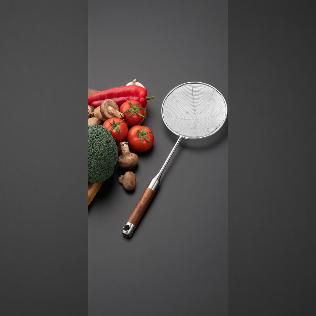 Silver stainless steel strainer, kitchen draining spoon, household filter spoon Application Scenario