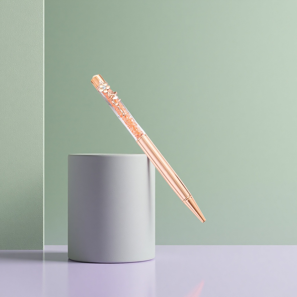 Rose gold crystal pen, fashionable metallic texture signature pen, office stationery gift details Picture