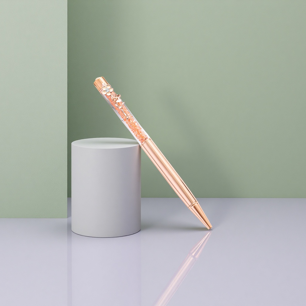Rose gold crystal pen, fashionable metallic texture signature pen, office stationery gift