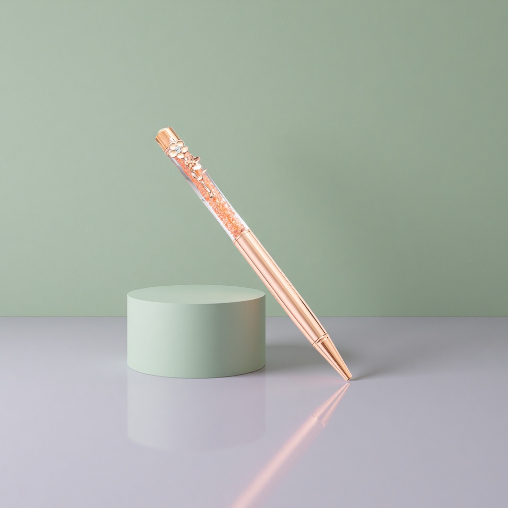Rose gold crystal pen, fashionable metallic texture signature pen, office stationery gift Specification image