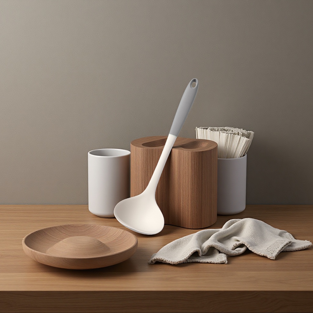 Grey handle, white silicone soup spoon, kitchen household, long-handled heat-resistant and scald resistant spoon Application Scenario