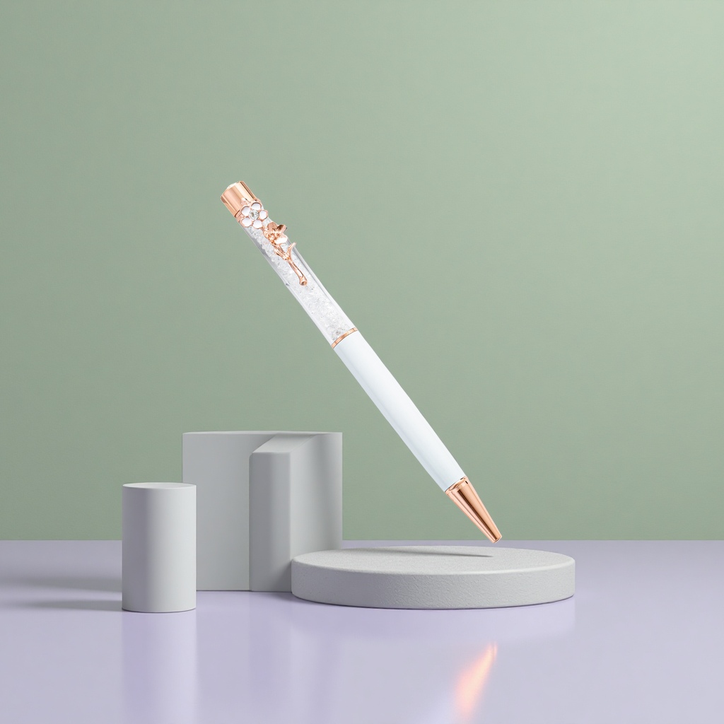 Rose gold decorated crystal pen, a simple and fashionable office writing tool details Picture