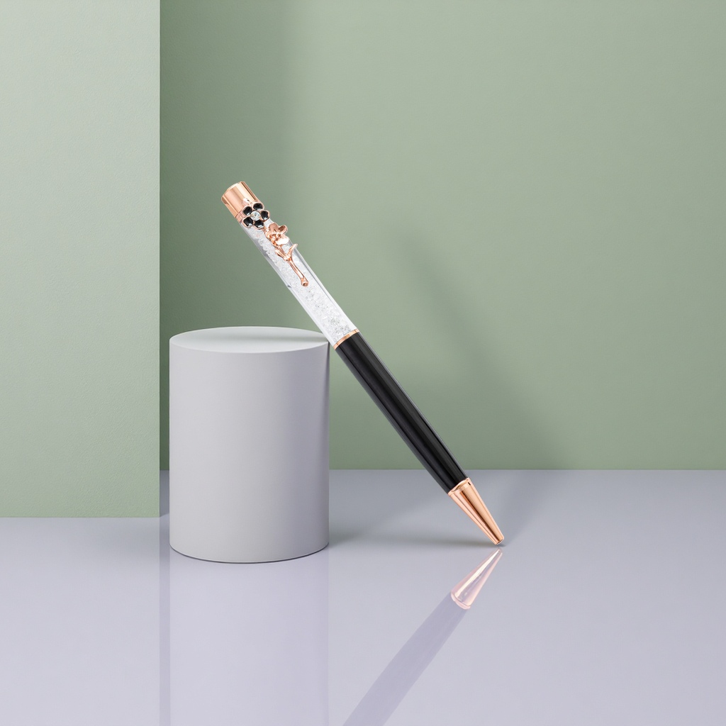 Rose gold decorated crystal pen, a fashionable office writing tool, in an exquisite gift box