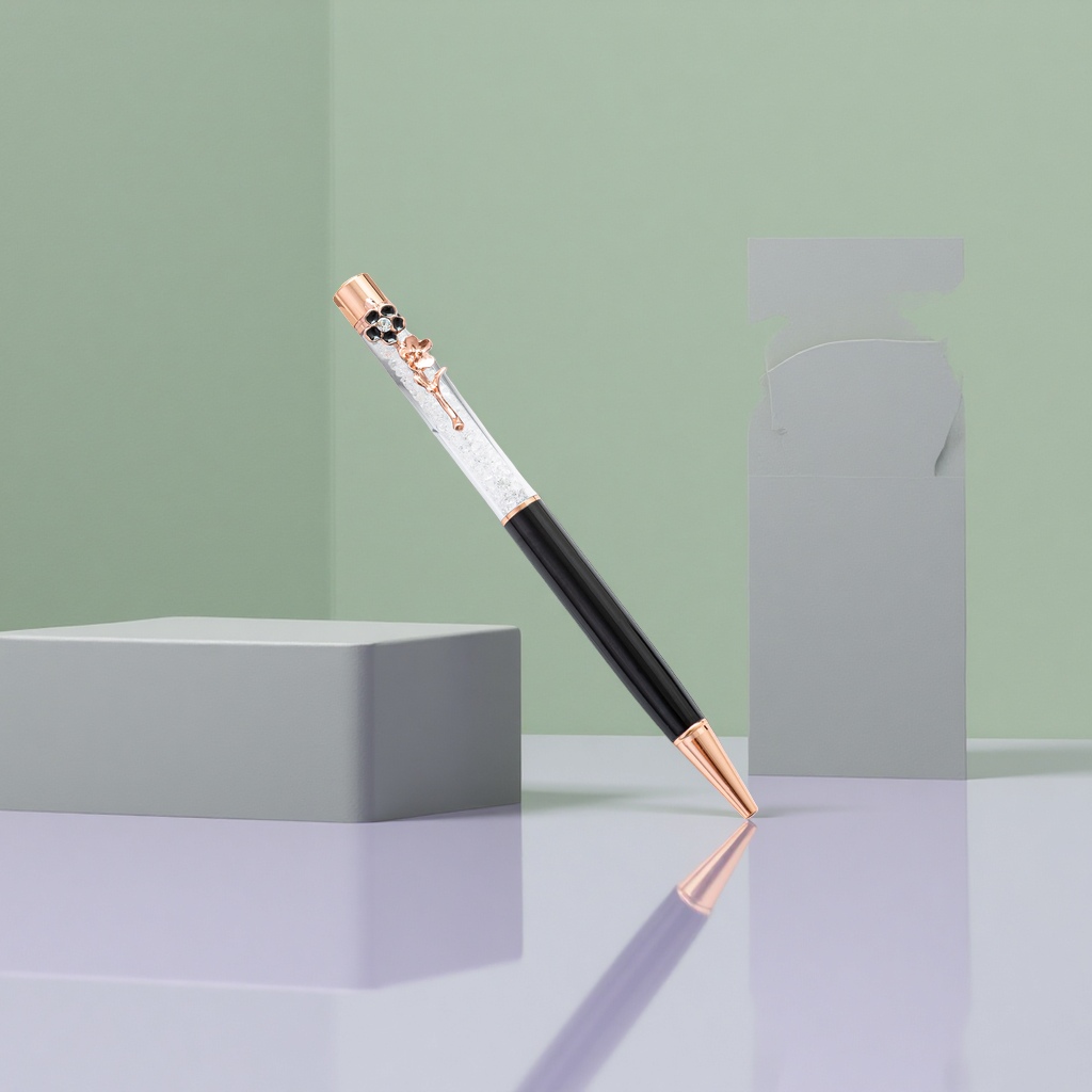 Rose gold decorated crystal pen, a fashionable office writing tool, in an exquisite gift box details Picture