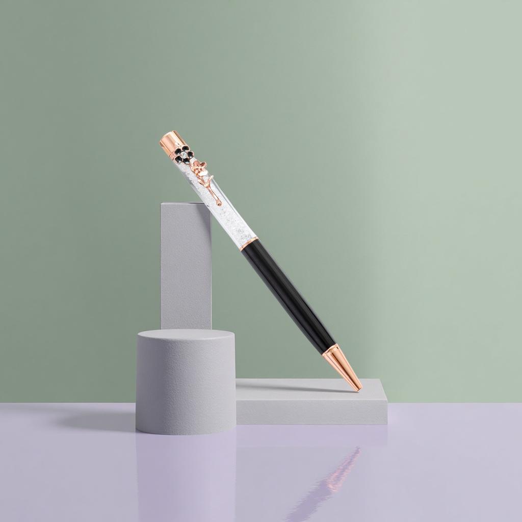 Rose gold decorated crystal pen, a fashionable office writing tool, in an exquisite gift box Specification image
