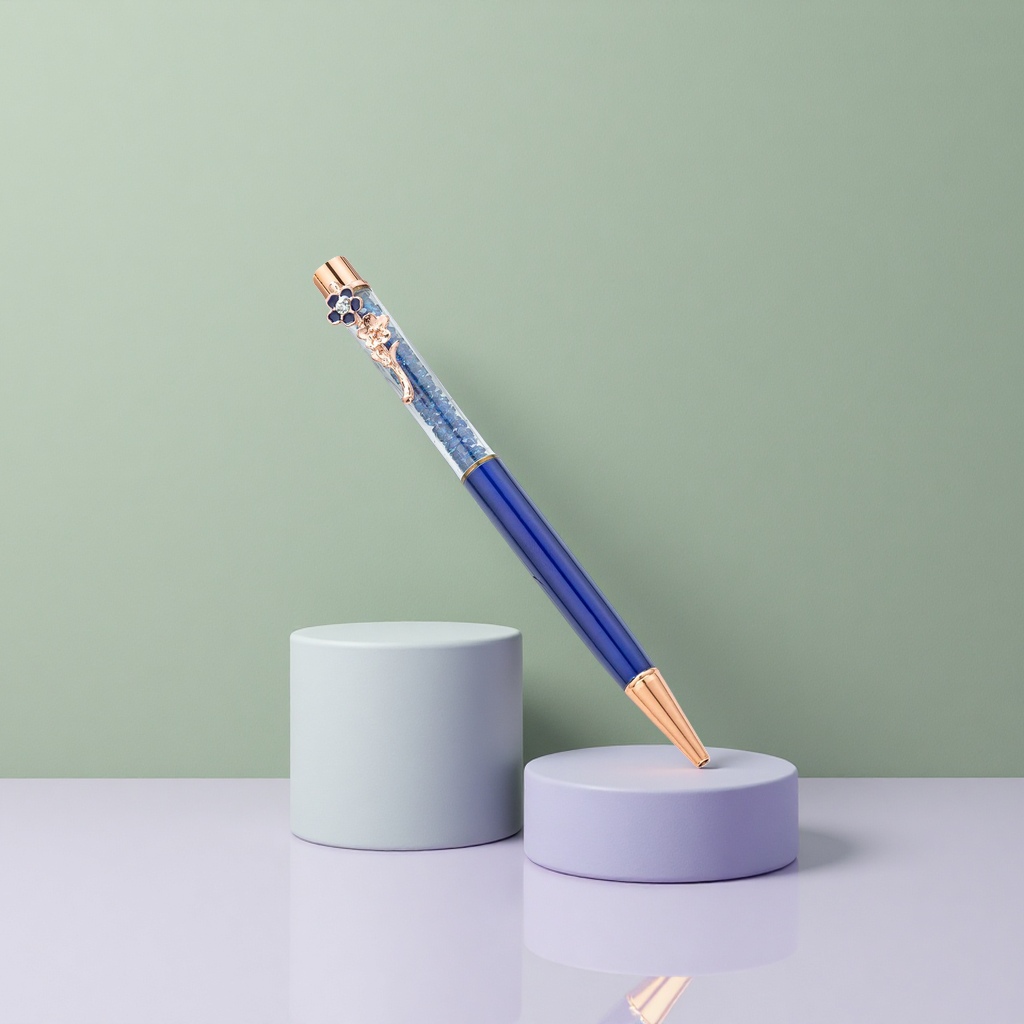 أقلام بلورية زرقاء ذات شكل معدني سلس في الكتابة المكتبية Specification image