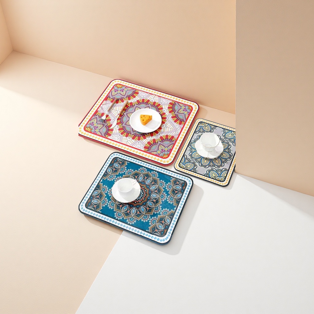 Colorful mandala pattern placemats, eco-friendly PVC material anti-slip and waterproof desktop protective pads Application Scenario