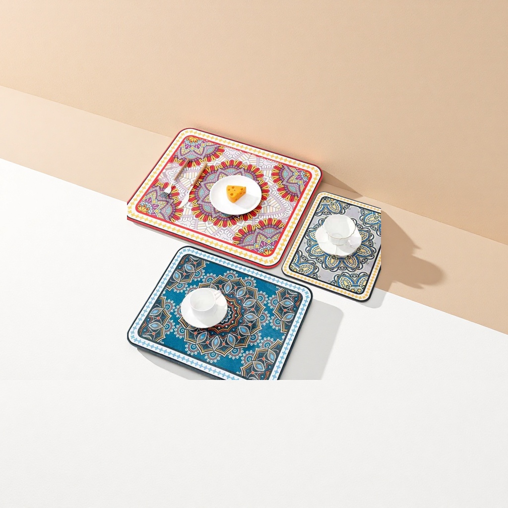 Colorful mandala pattern placemats, eco-friendly PVC material anti-slip and waterproof desktop protective pads details Picture