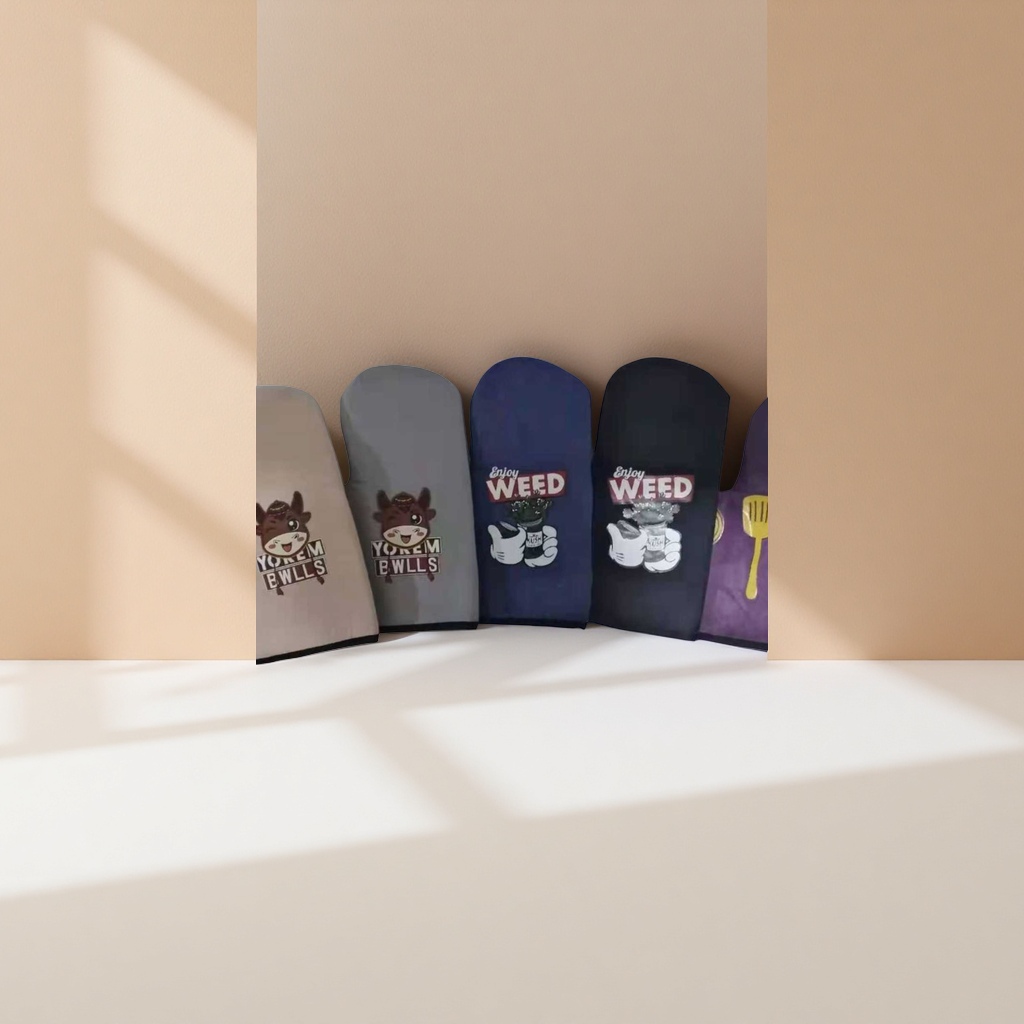 Colored printed heat-resistant gloves, kitchen heat-resistant cotton and linen thickened, heat-resistant Specification image