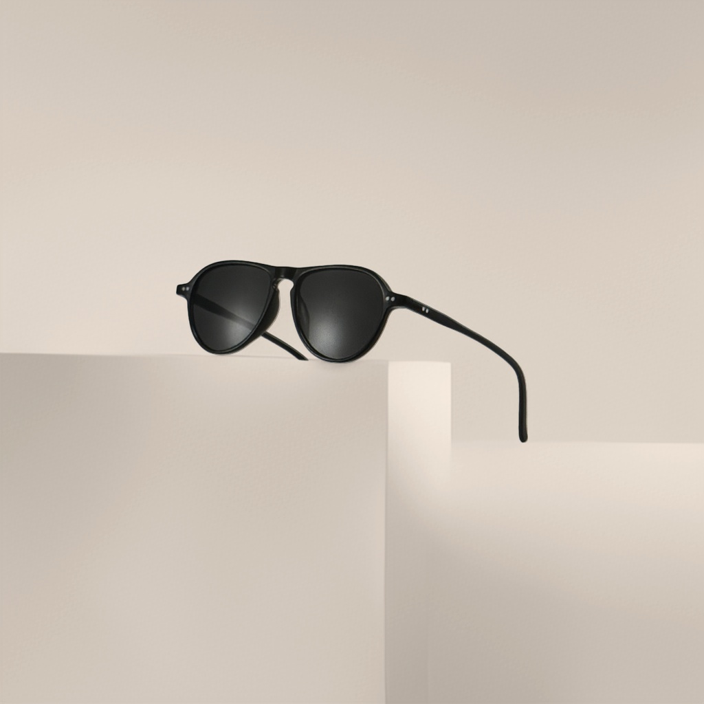 Black sunglasses with metal frames are lightweight and provide sun protection. They are essential for outdoor travel details Picture