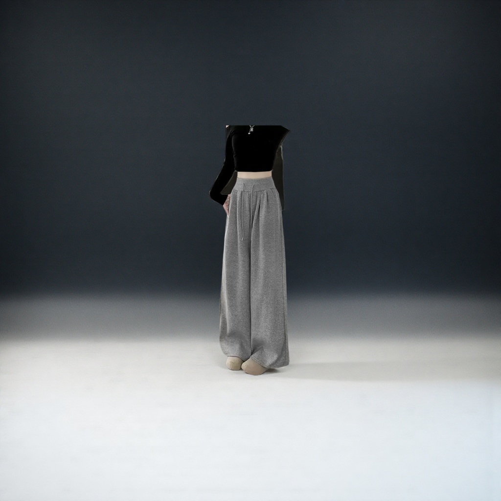 Light grey high-waisted wide-leg pants, the same style of flowing and slimming casual trousers for female models Application Scenario
