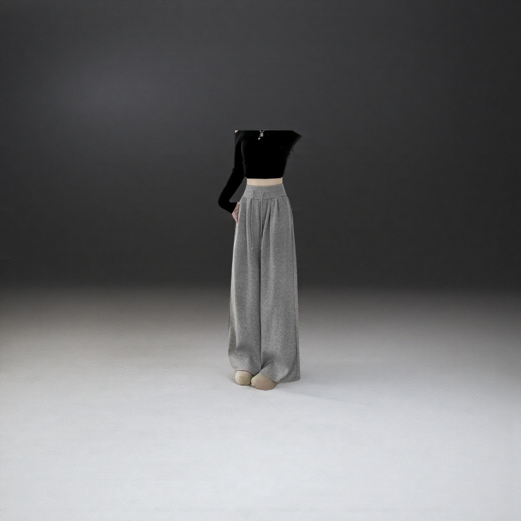 Light grey high-waisted wide-leg pants, the same style of flowing and slimming casual trousers for female models Specification image