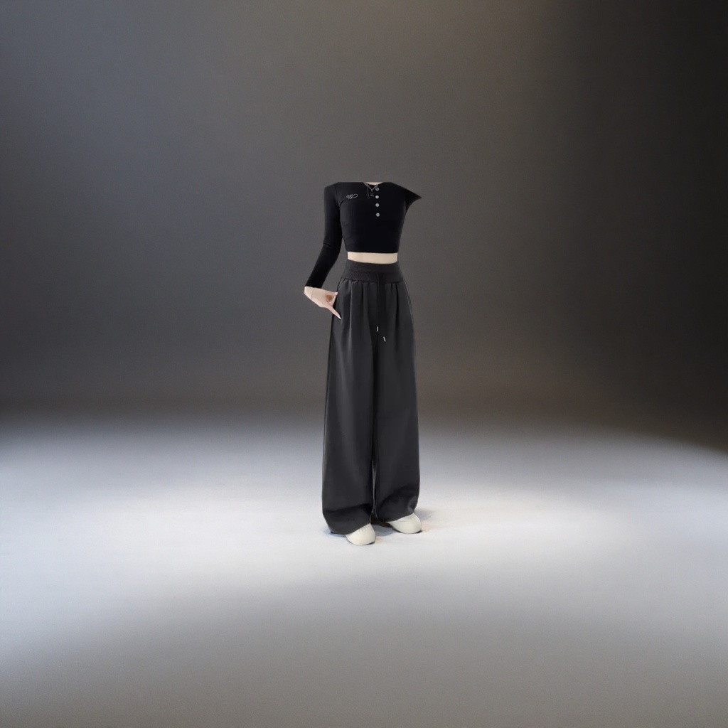 Dark grey wide-leg pants for women, high-waisted and slimming casual trousers details Picture