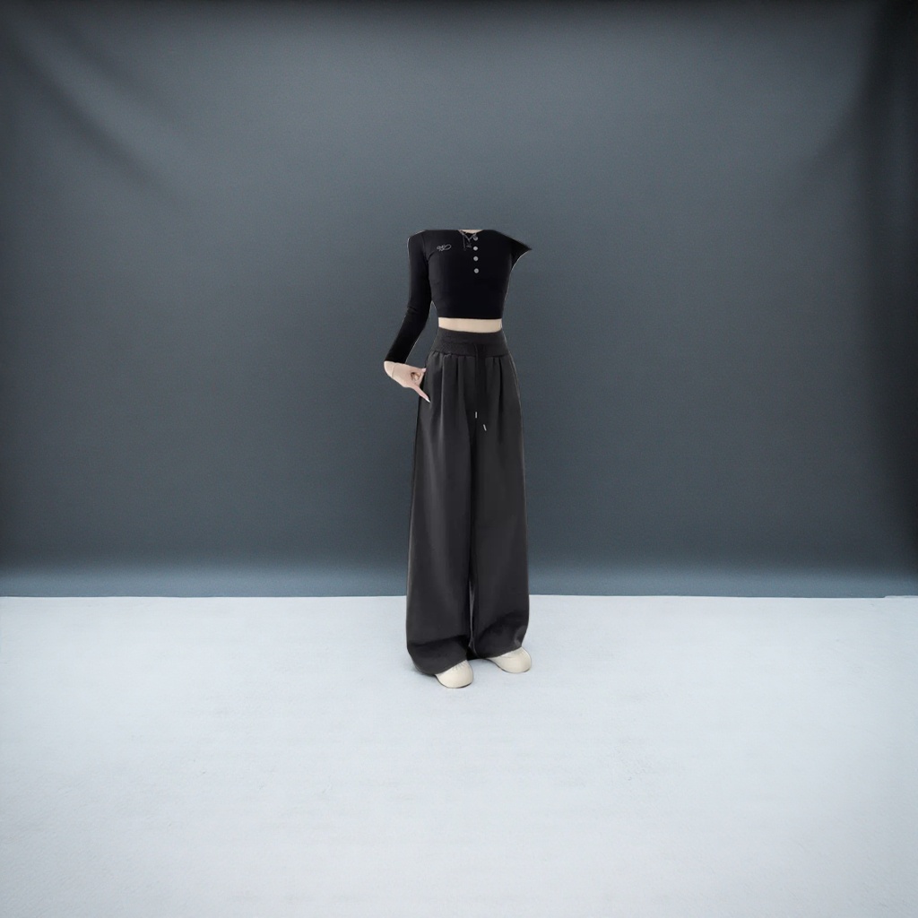 Dark grey wide-leg pants for women, high-waisted and slimming casual trousers Specification image