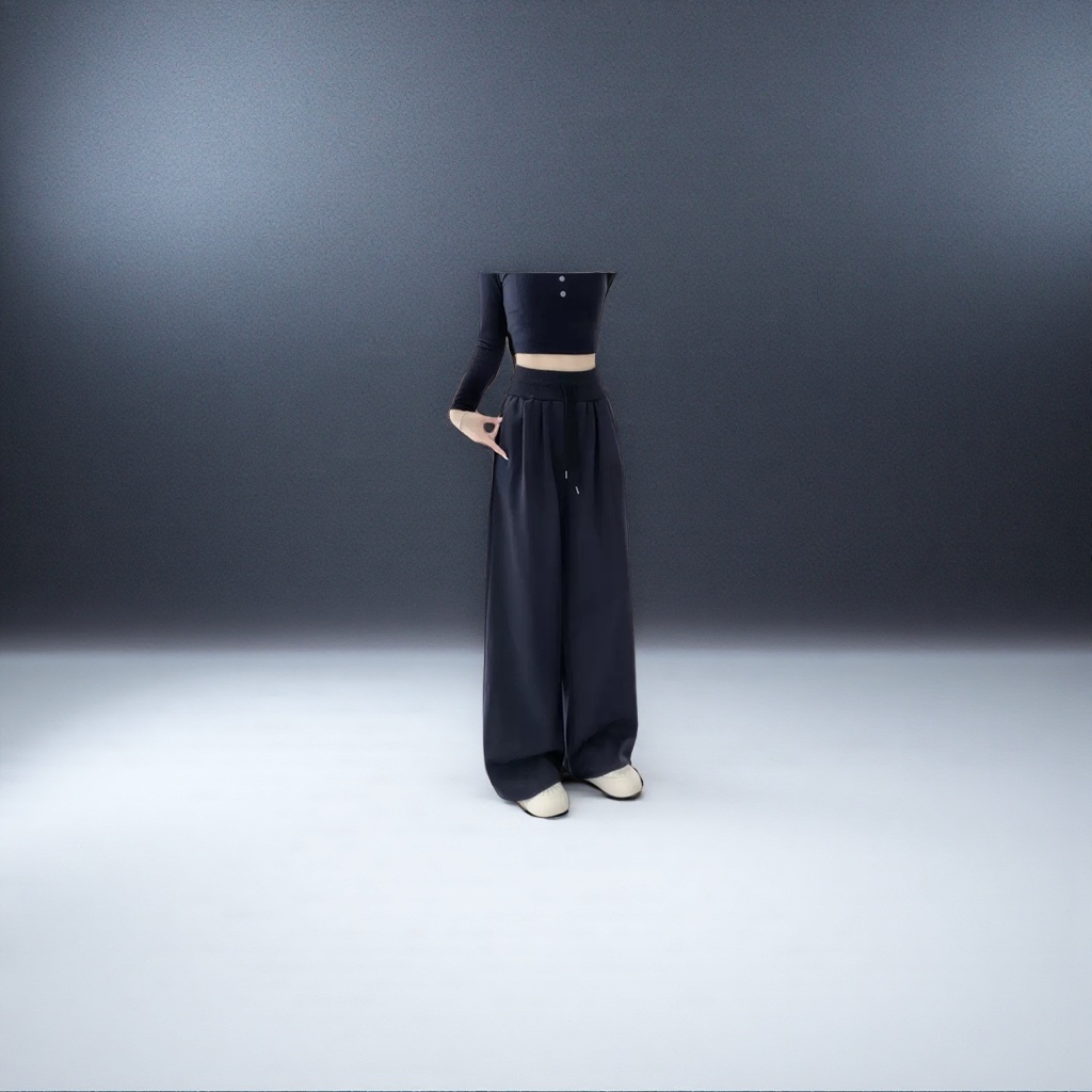 Navy blue wide-leg pants for women, with a high waist and a slimming effect, are the same style for models details Picture