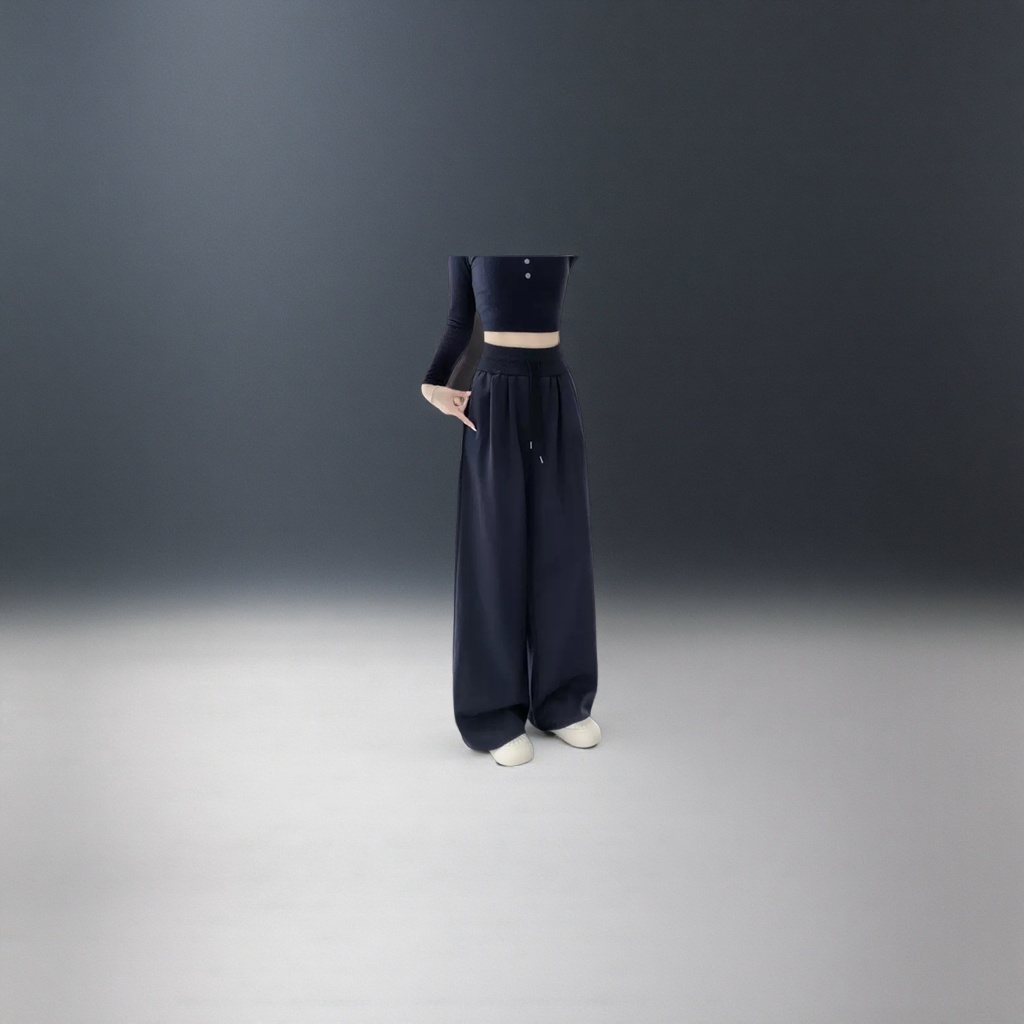 Navy blue wide-leg pants for women, with a high waist and a slimming effect, are the same style for models Specification image