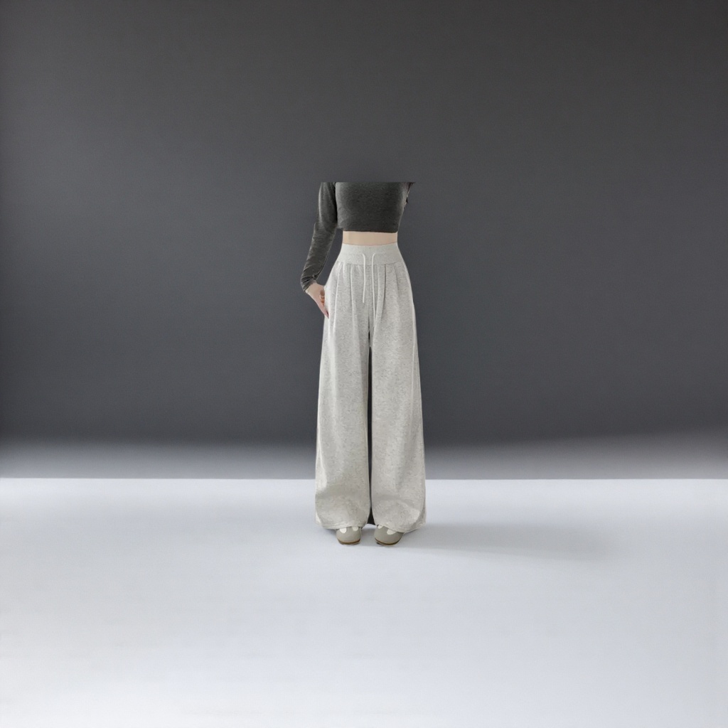 Grey and white striped wide-leg pants for women, high-waisted and slimming casual pants Specification image