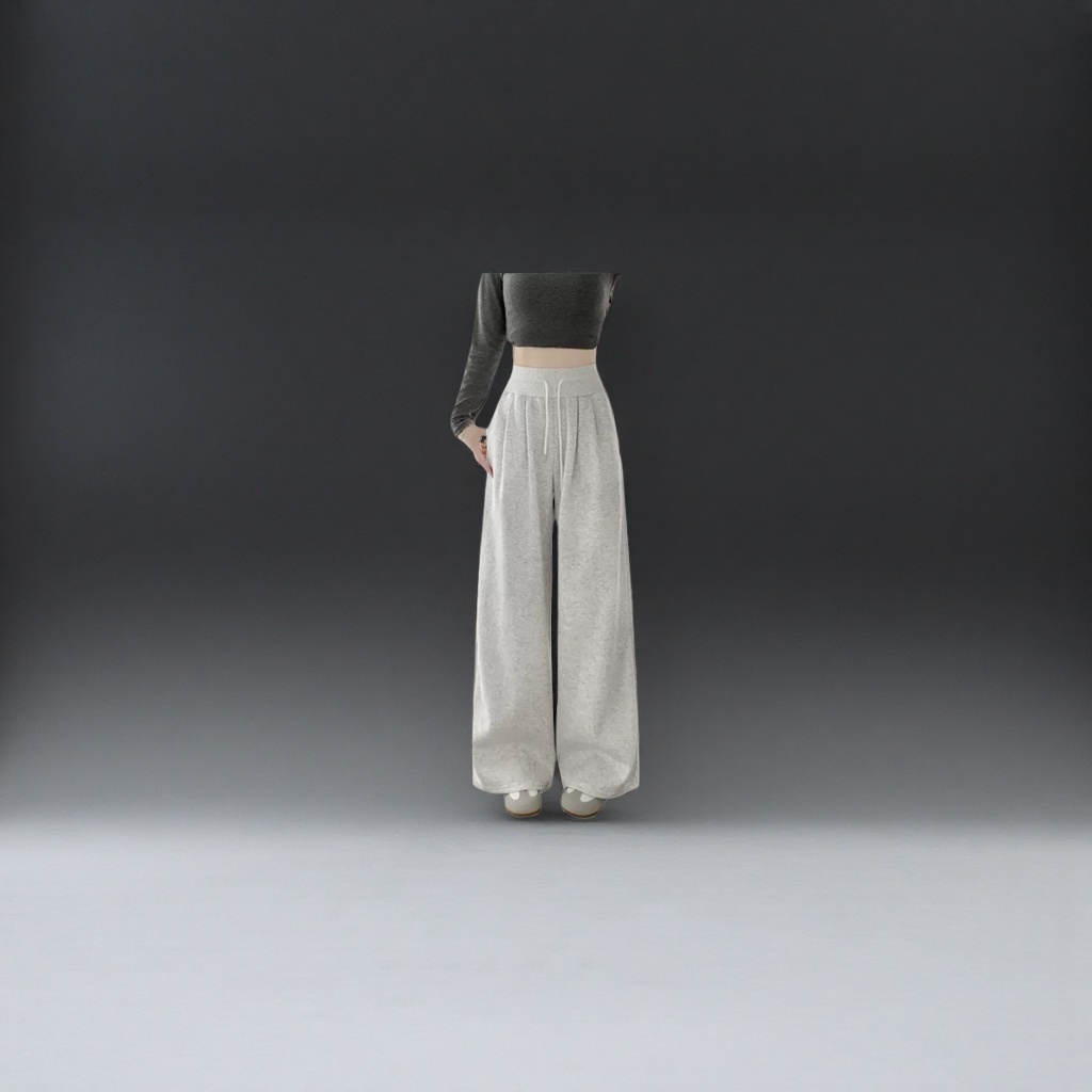 Grey and white striped wide-leg pants for women, high-waisted and slimming casual pants details Picture