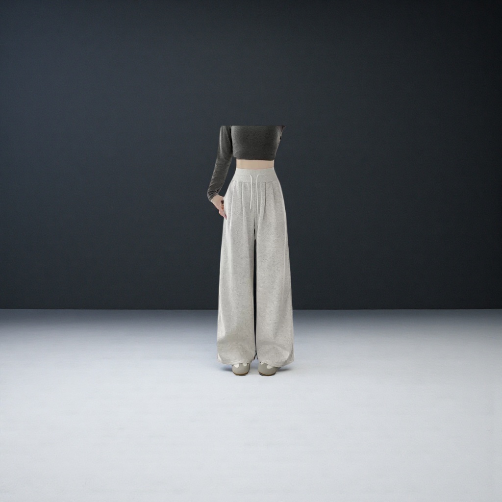 Grey and white striped wide-leg pants for women, high-waisted and slimming casual pants Application Scenario