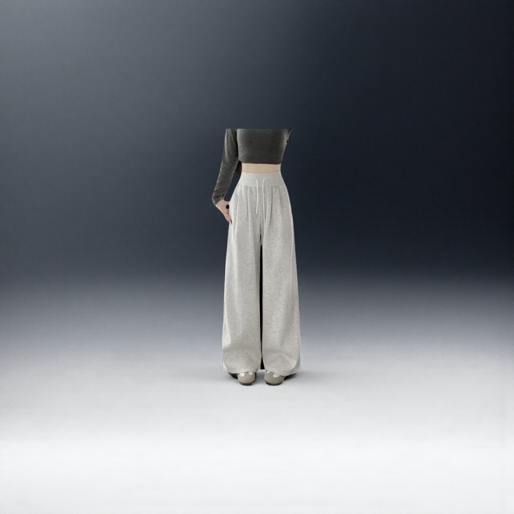 Grey and white striped wide-leg pants for women, high-waisted and slimming casual pants
