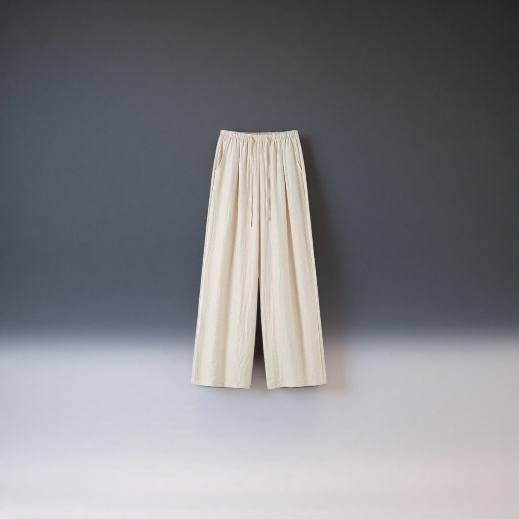 Off-white high-waisted wide-leg pants with a flowing feel make women look slimmer in spring and summer, and are versatile and casual details Picture