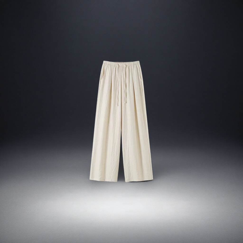 Off-white high-waisted wide-leg pants with a flowing feel make women look slimmer in spring and summer, and are versatile and casual Specification image