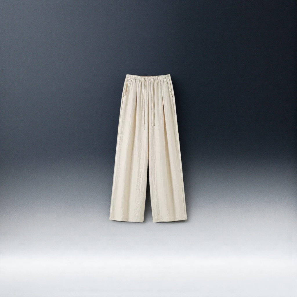 Off-white high-waisted wide-leg pants with a flowing feel make women look slimmer in spring and summer, and are versatile and casual