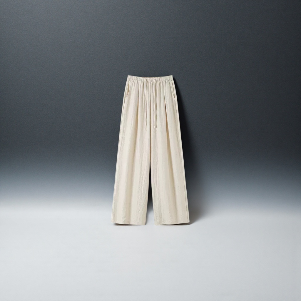 Off-white high-waisted wide-leg pants with a flowing feel make women look slimmer in spring and summer, and are versatile and casual Application Scenario