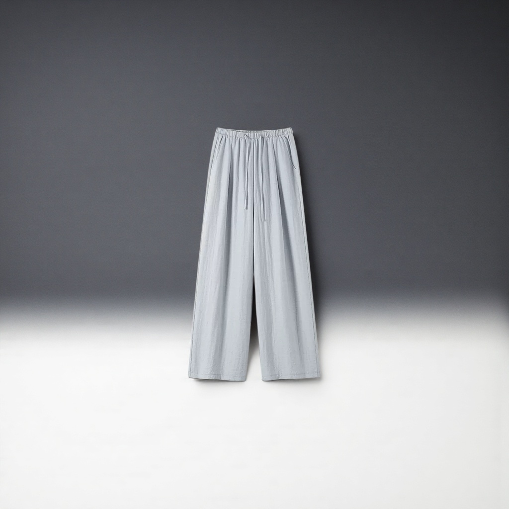 Light grey high-waisted wide-leg pants with a slimming feel, loose and casual trousers for women details Picture