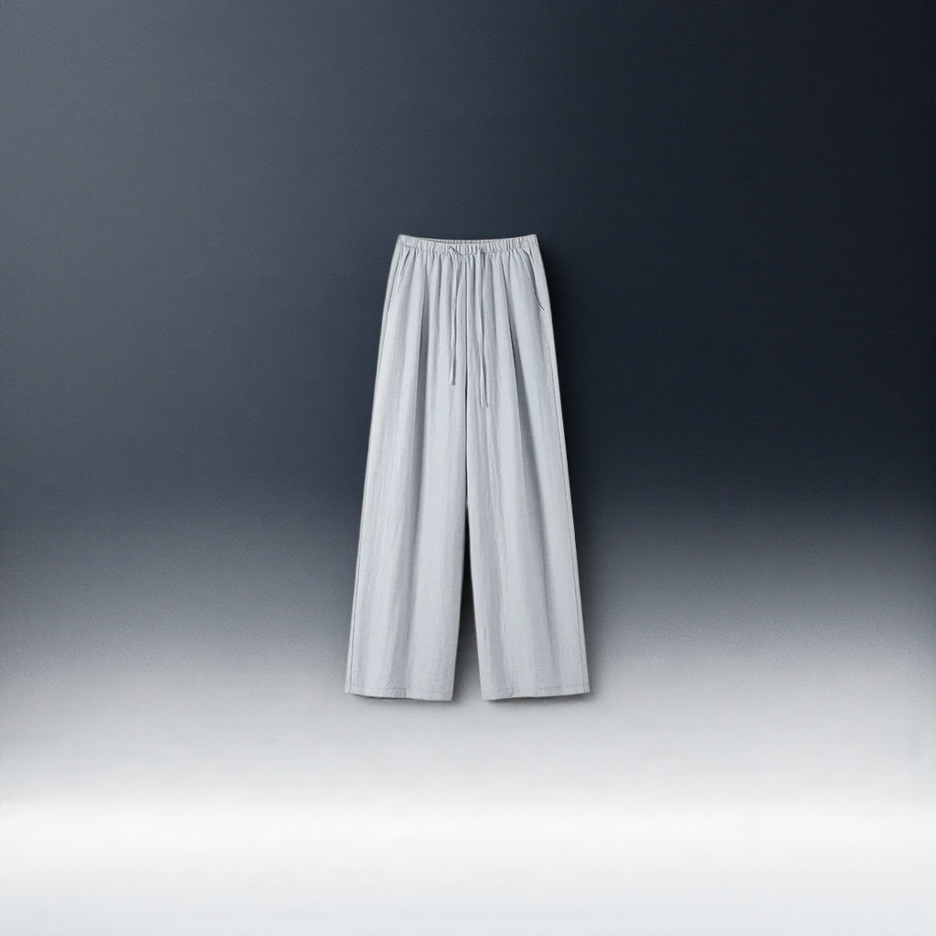 Light grey high-waisted wide-leg pants with a slimming feel, loose and casual trousers for women