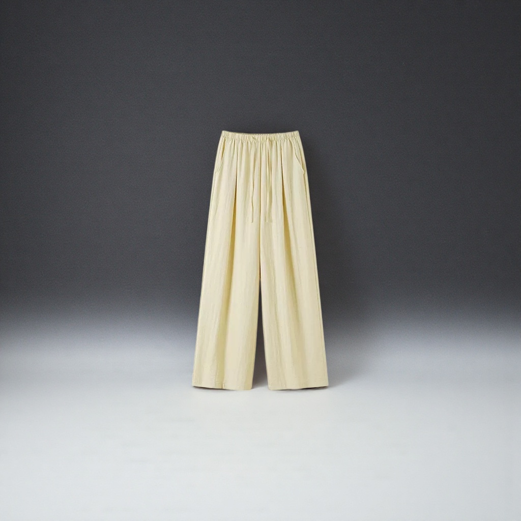 Beige high-waisted wide-leg pants with a slimming feel, casual loose nine-inch pants for women details Picture