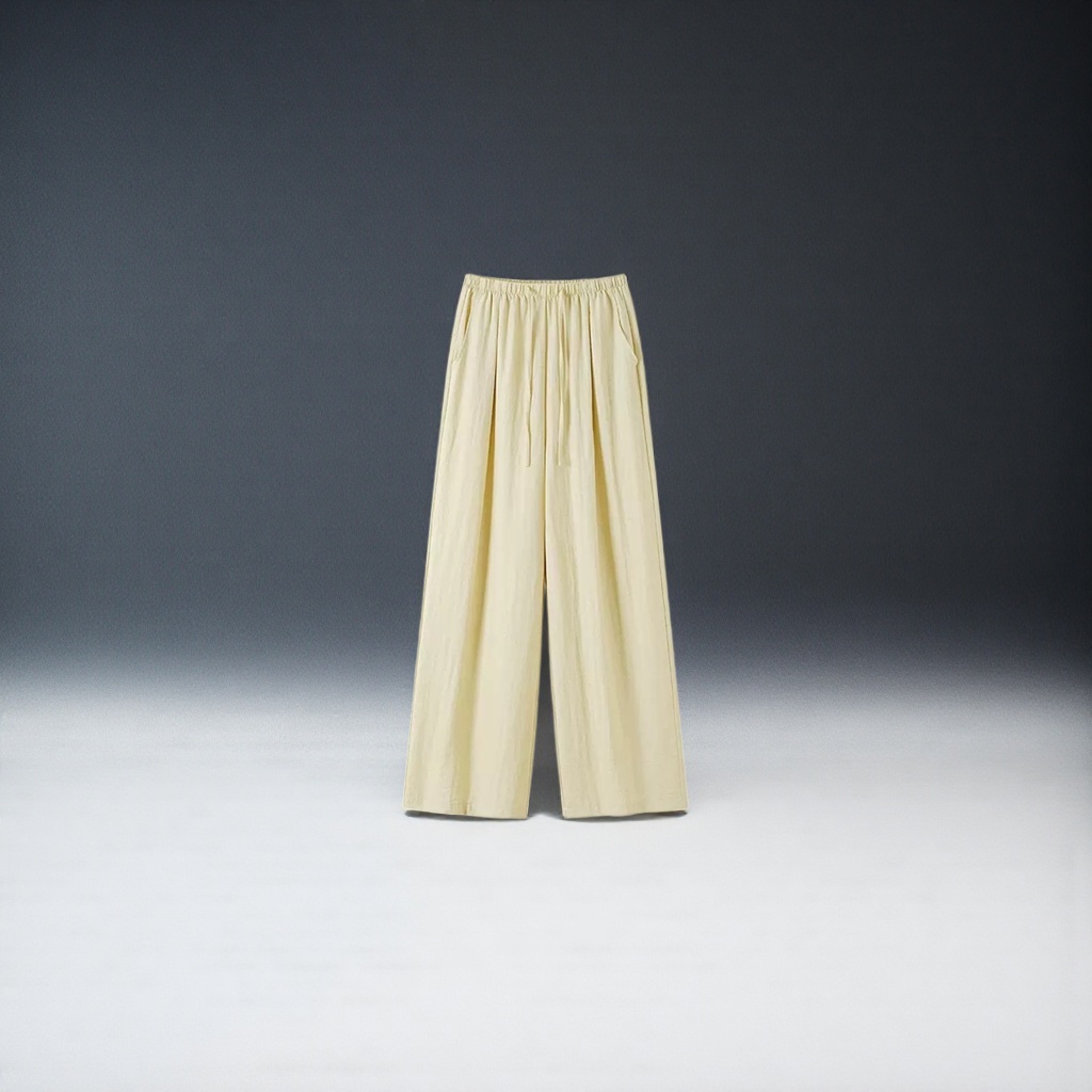 Beige high-waisted wide-leg pants with a slimming feel, casual loose nine-inch pants for women Specification image