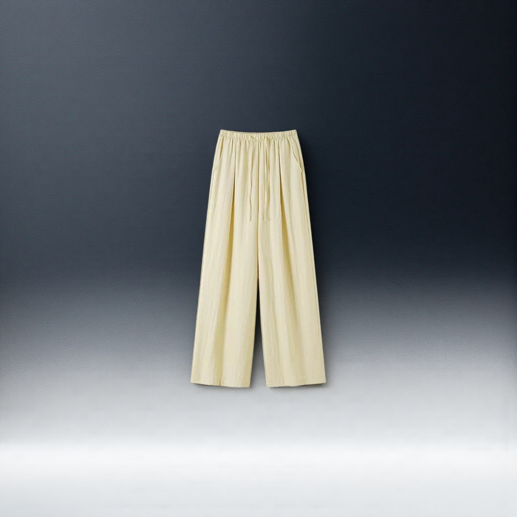 Beige high-waisted wide-leg pants with a slimming feel, casual loose nine-inch pants for women