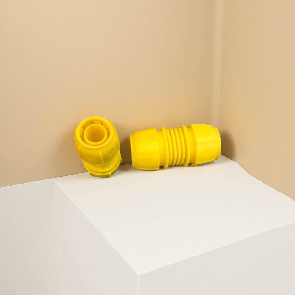 Yellow plastic pipe fittings, PVC material straight-through three-way elbow joint set, suitable for home decoration projects details Picture