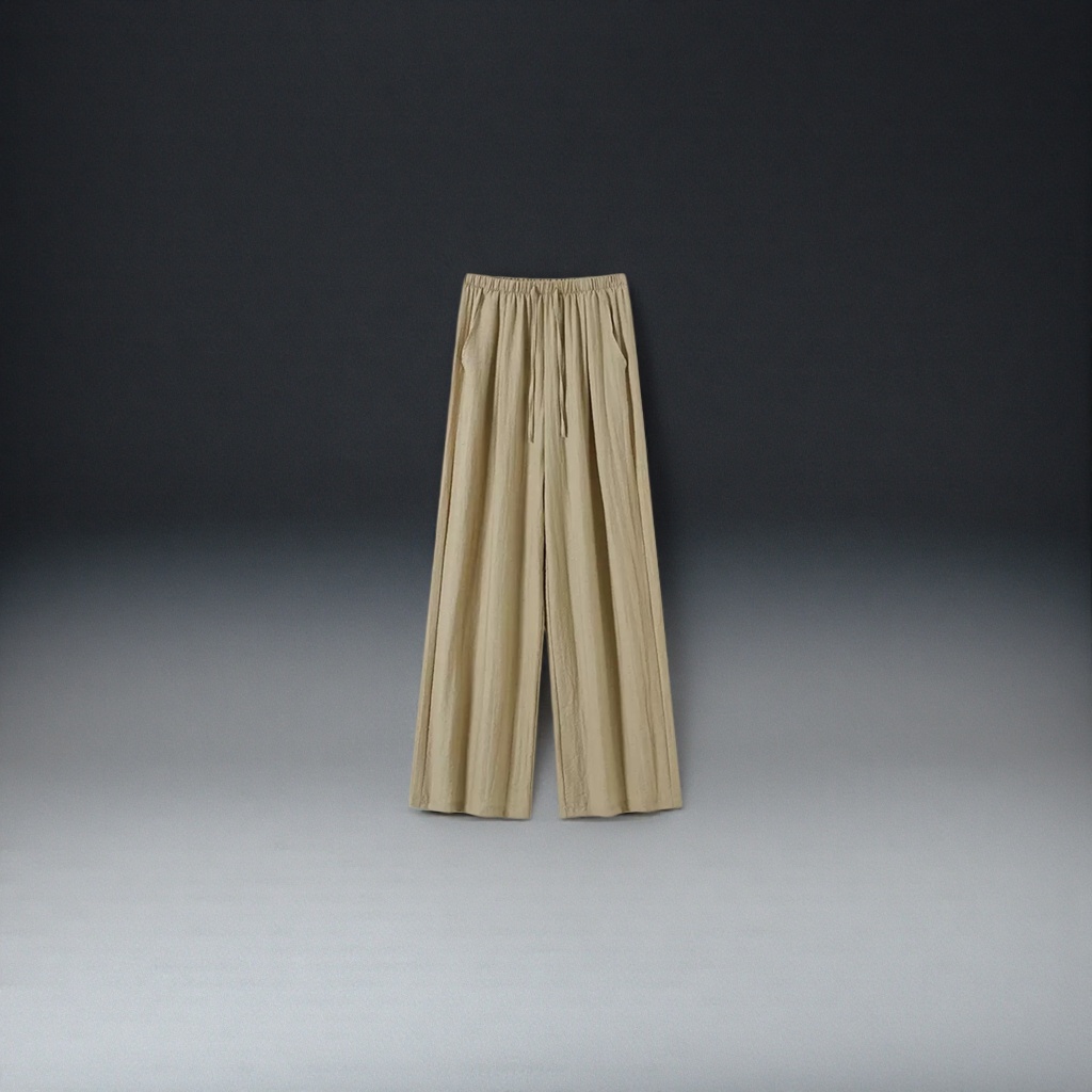 Beige high-waisted wide-leg pants with a slimming feel, casual 9-inch pants for women Application Scenario